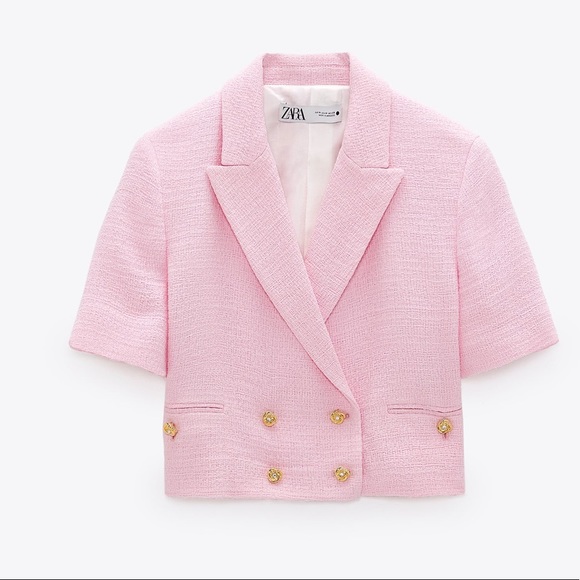 ZARA Buttoned Textured Weave Blazer Pink - Picture 4 of 11